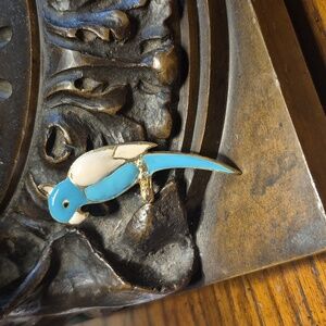 Vintage Parrot Enamel Blue and White Brooch Pin